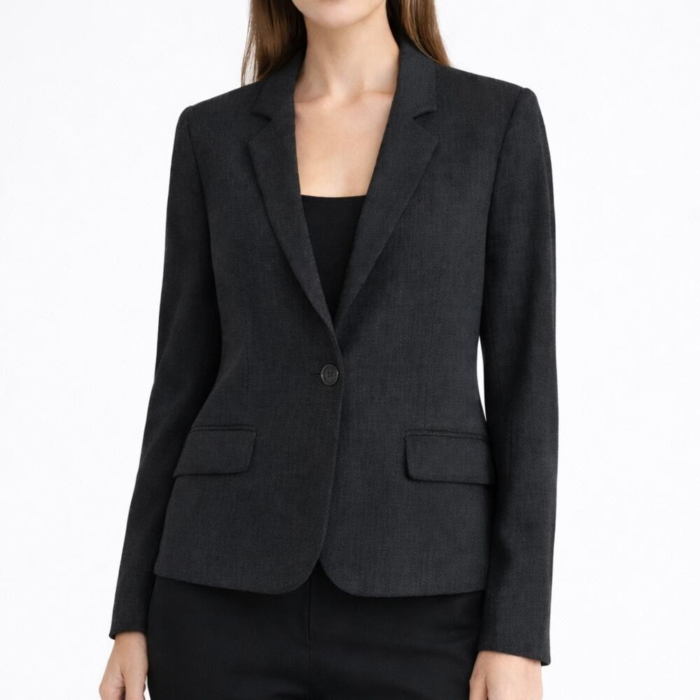 THEORY Gabrielle Esteeming Blazer Wool Blend Textured Work Jacket Preppy Black